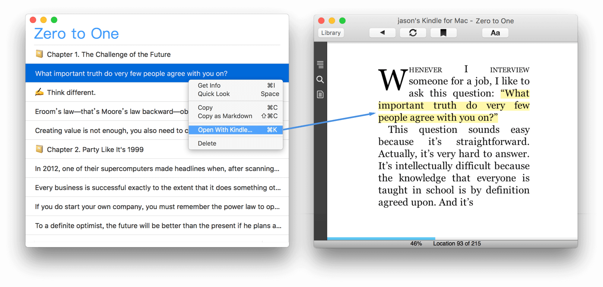 Klib support reviewing Kindle highlights and notes on macOS. Support open Kindle for macOS to review context of highlights and notes.